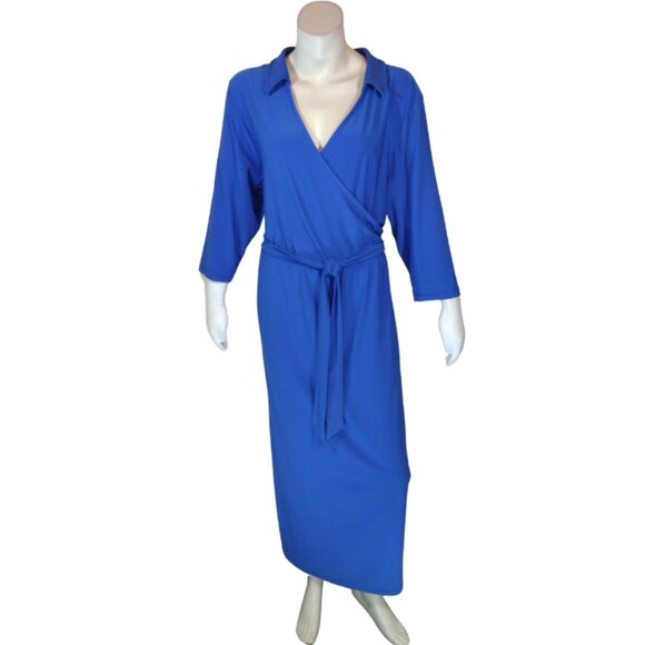 Elegant Blue Long Sleeve Dress with Belt in 96% Polyester and 4% Spandex for a C - Picture 1 of 1